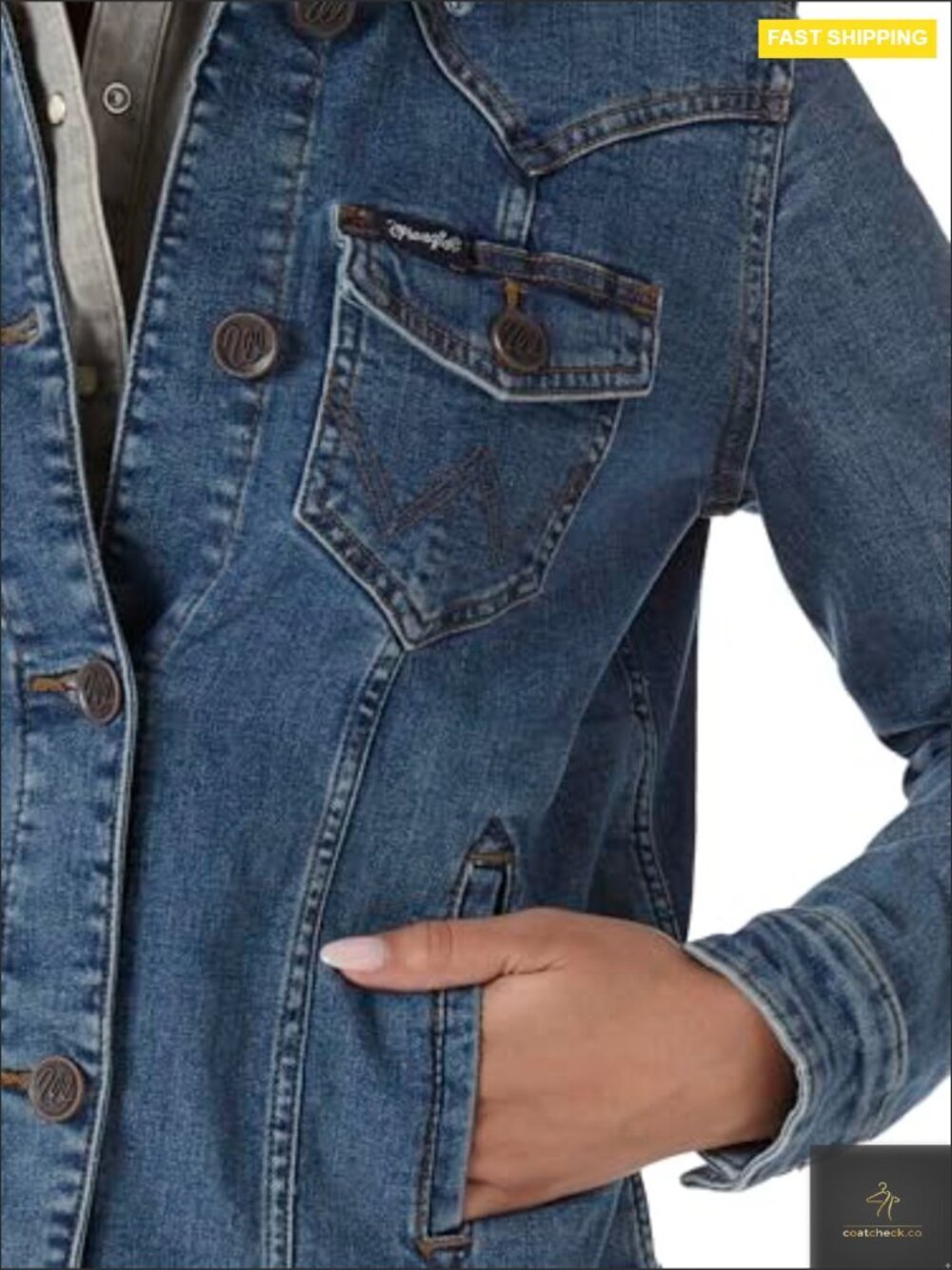 Classic Fit Denim Jacket Retro Western Style Long Sleeve Button Front - Picture 2 of 6